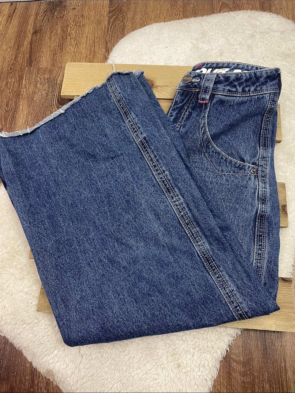 A LAB Digital Jeans Wide Leg Baggy Embroidered Y2K *HEMMED*